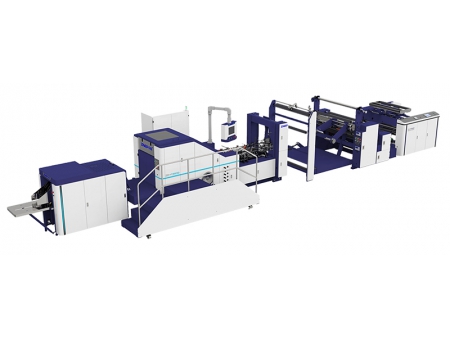 Máquina para fabricação de sacos de papel kraft com alça vazada