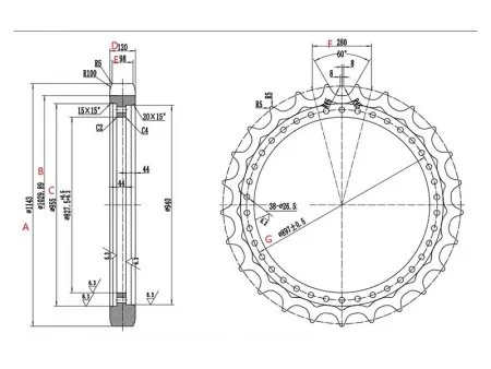 Roda motriz para escavadora Hitachi EX1200