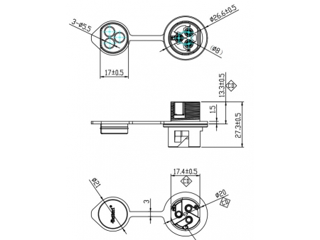 Modelo BC01B: Conector solar (3 pinos)