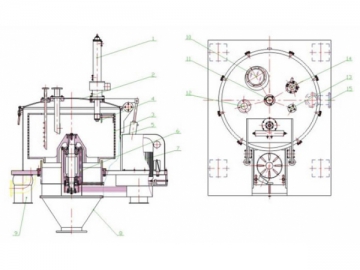 Centrífuga de cesto vertical com raspador